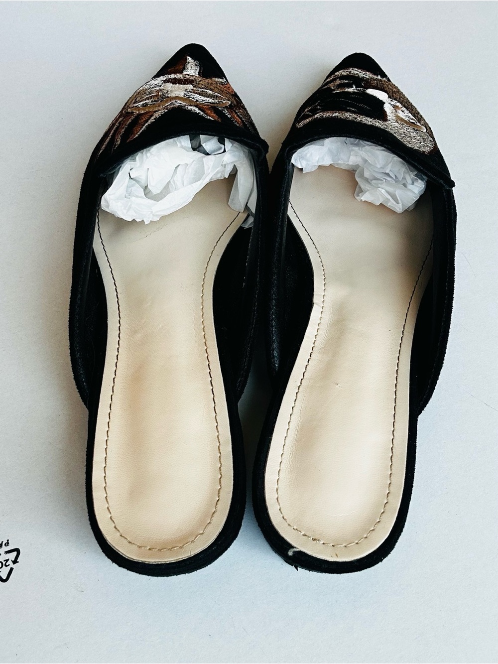 Black Embroidered Sun Moon Pointed Toe Mules Celestial Shoes  Womens 11 - Picture 3 of 5
